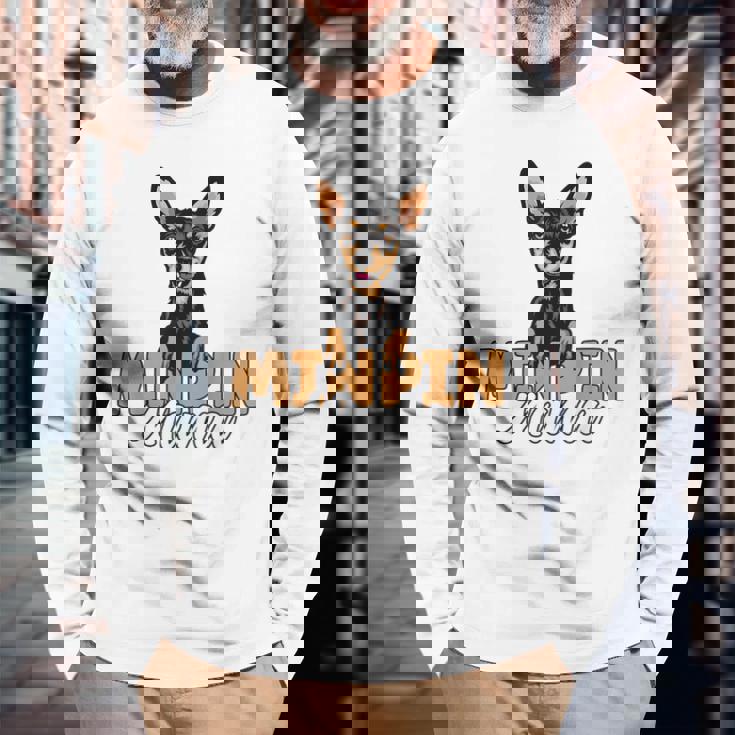 ミニピン ママ かわいい ミニチュア ピンシャー 犬 ママ ミニピン マザー 長袖Tシャツ 高齢者への贈り物