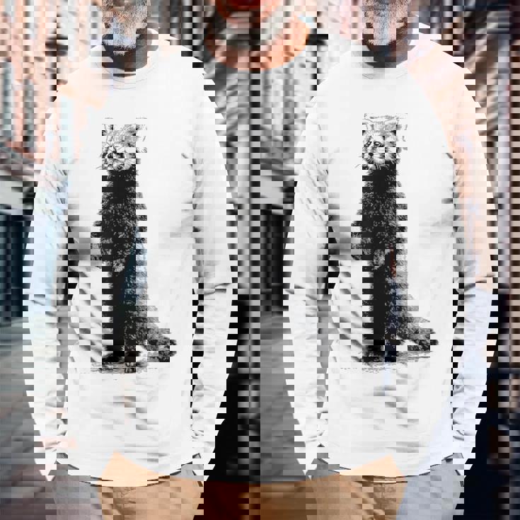 ミニマリストデザインのレッサーパンダ 長袖Tシャツ 高齢者への贈り物