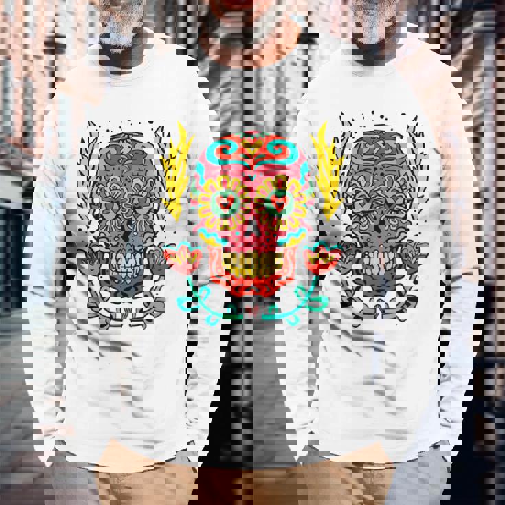 メキシカンホリデー カーニバル マスク カラフル スカル 長袖Tシャツ 高齢者への贈り物