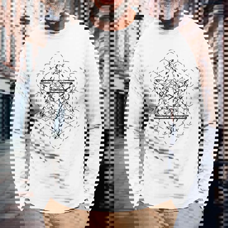 メタトロンキューブ マカバ（スターテトラヒドロン）神聖幾何学 長袖Tシャツ 高齢者への贈り物