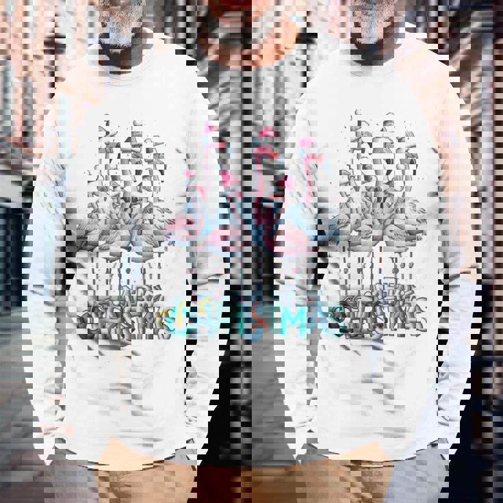 メリークリスマス フラミンゴスクワッド トロピカルスタイル 長袖tシャツ 長袖Tシャツ 高齢者への贈り物