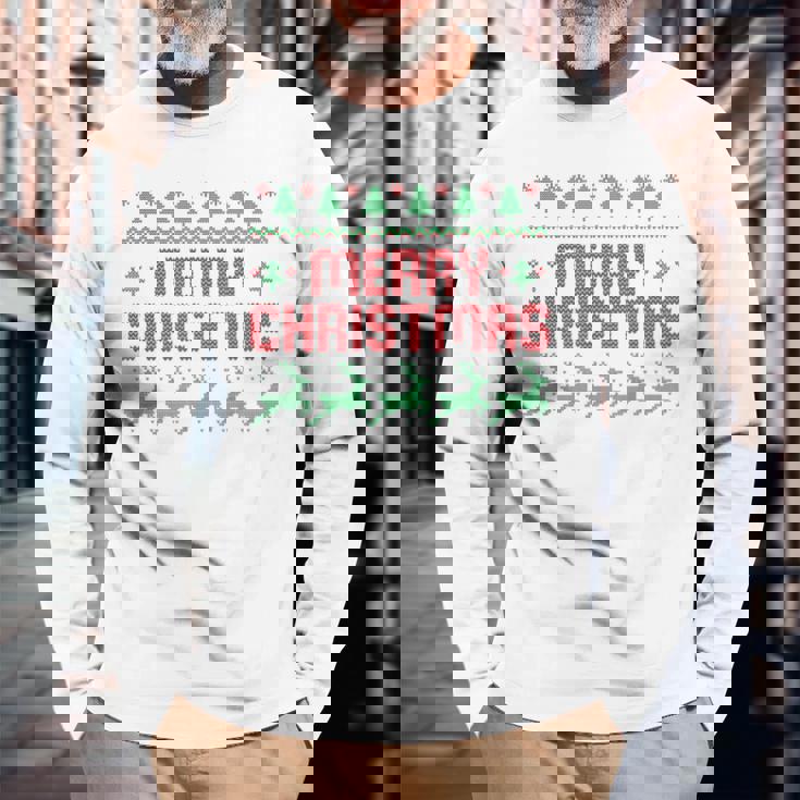 メリー・クリスマス 長袖Tシャツ 高齢者への贈り物