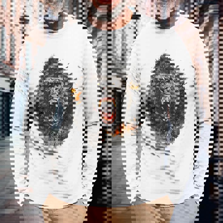 モンキー ゴリラ シルバーバック アニマル スプラッシュ グラフィティ アート 長袖Tシャツ 高齢者への贈り物