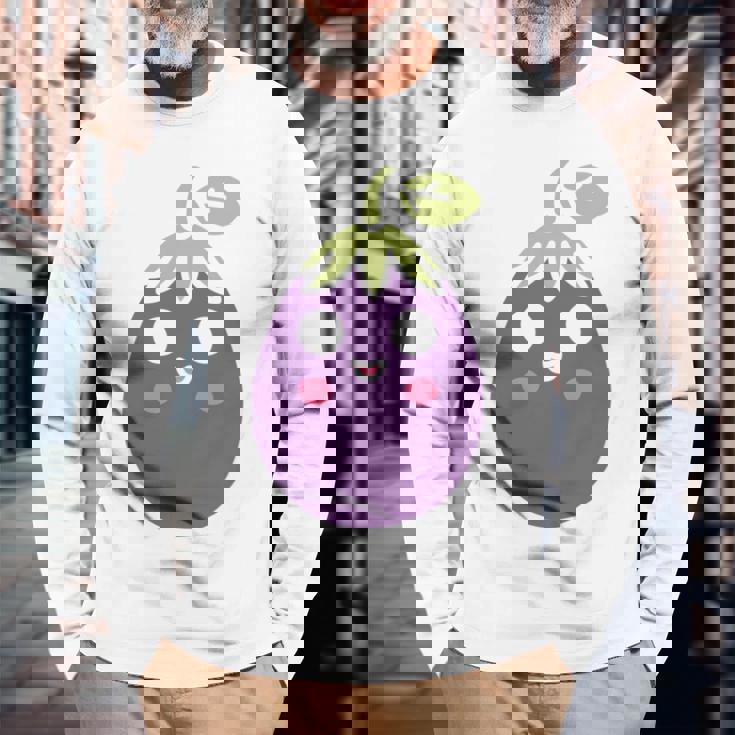 ユーモアフードナスのシンプルなナス 長袖tシャツ 長袖Tシャツ 高齢者への贈り物