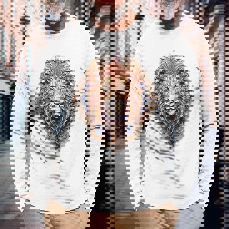 ライオン 動物 彫刻 動物園 抽象芸術 絵画 ライオン 長袖Tシャツ 高齢者への贈り物