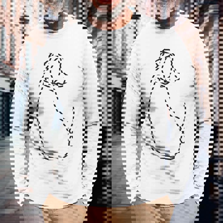 ラインタトゥー、ラインアートtシャツ、ミニマリストな犬のモチーフ 長袖Tシャツ 高齢者への贈り物