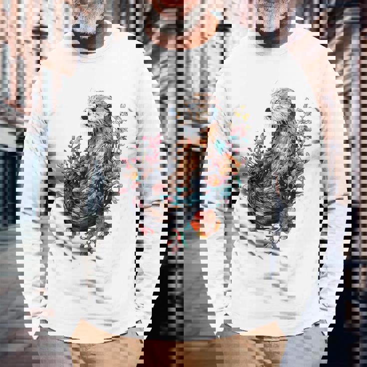 ラッコ フローラルアクセント 長袖Tシャツ 高齢者への贈り物