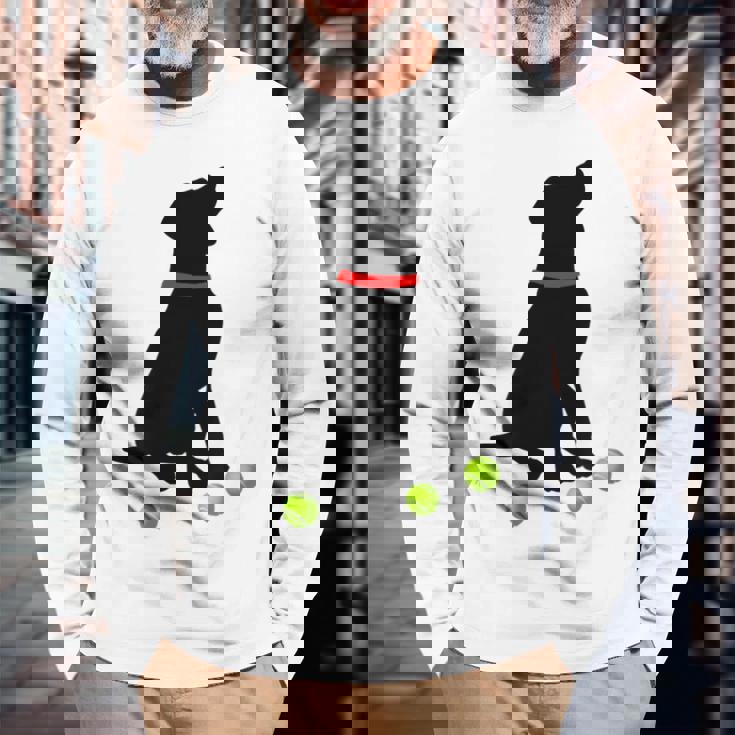 ラブラドールレトリバー 犬 イエロー ラボ テニスボール ギフト 長袖Tシャツ 高齢者への贈り物