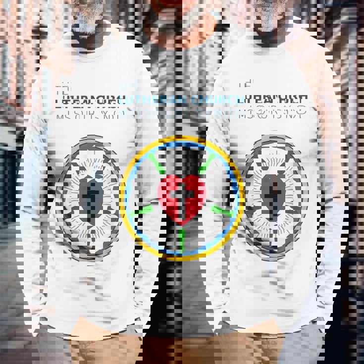 ルーテル教会 ミズーリ州会議 Lcms ローズシールロゴ 長袖Tシャツ 高齢者への贈り物