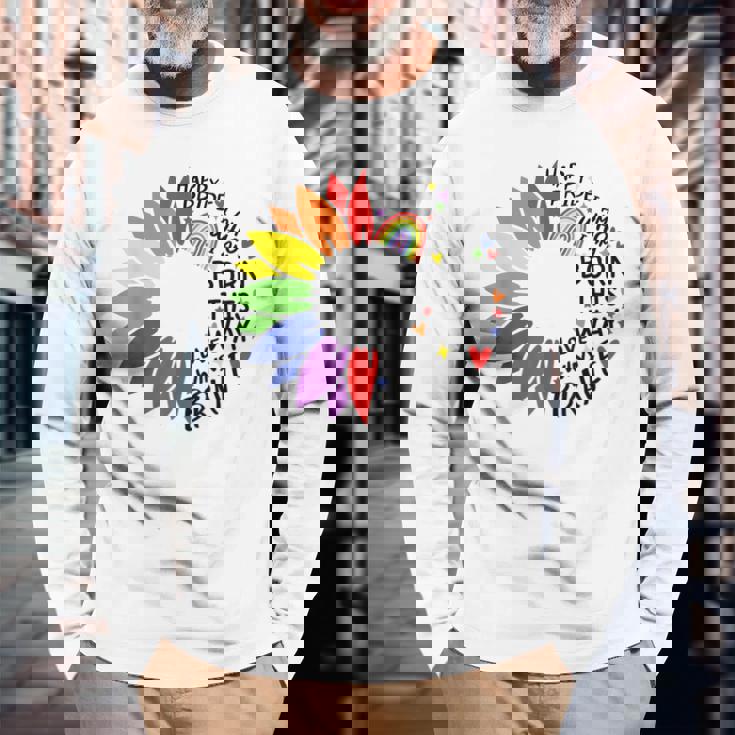 レインボー ヒマワリ ハッピー プライド 長袖Tシャツ 高齢者への贈り物