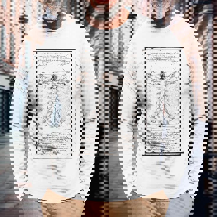 レオナルド・ダ・ヴィンチの「ヴィトルヴィア人」 オリジナル 長袖Tシャツ 高齢者への贈り物