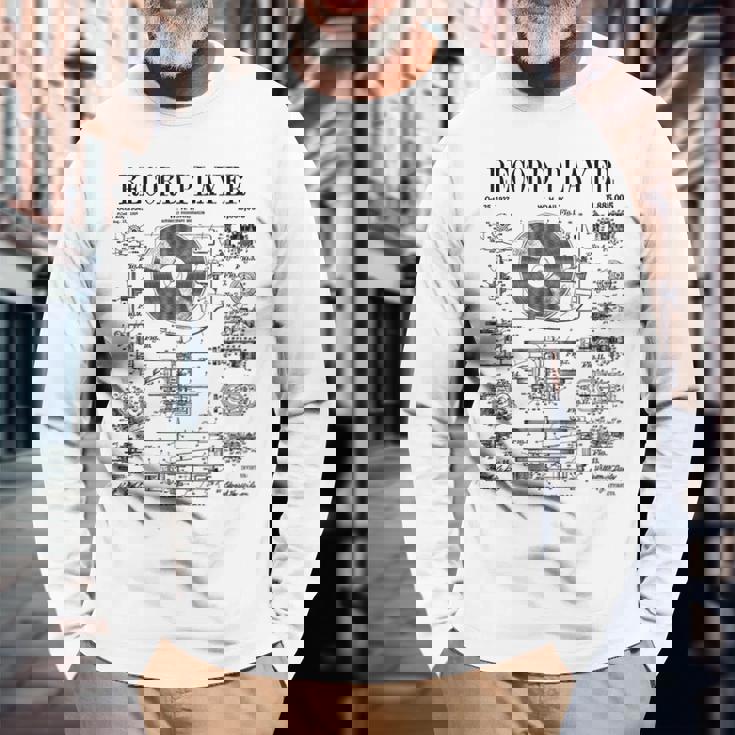 レコードプレーヤー ヴィンテージ 特許 Dj ターンテーブル 蓄音機 長袖Tシャツ 高齢者への贈り物