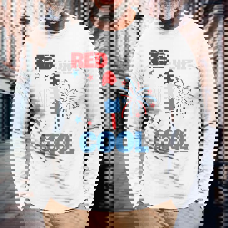 レッド ホワイト クールなアメリカ国旗 アイスキャンディー 面白い 7月4日 長袖tシャツ 長袖Tシャツ 高齢者への贈り物