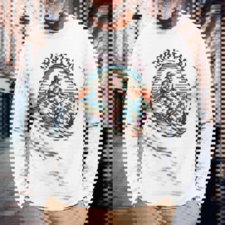 レトロ ヴィンテージ ブライトン ユタ スキー リゾート ウィンタースキー 長袖tシャツ 長袖Tシャツ 高齢者への贈り物