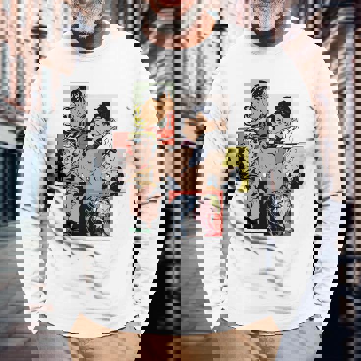 レトロコミックキス、コラージュ、ビンテージポップアートキスコミックスタイル 長袖tシャツ 長袖Tシャツ 高齢者への贈り物