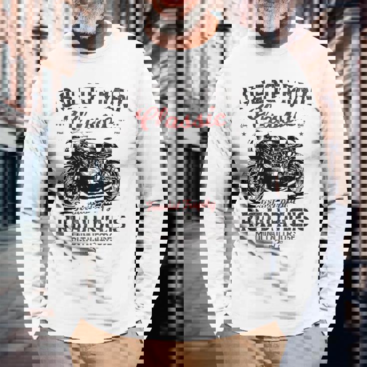 レトロマン島ttレースヴィンテージバイクレース 長袖tシャツ 長袖Tシャツ 高齢者への贈り物