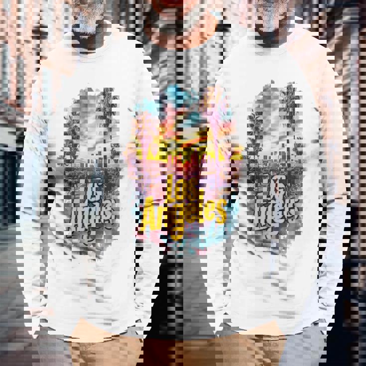 ロサンゼルス カリフォルニア サンセット スカイライン アーバン お土産 長袖Tシャツ 高齢者への贈り物