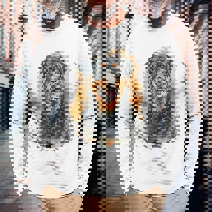 ロットワイラー 犬 モチーフ ペット アートワーク カラフル ロットワイラー 長袖Tシャツ 高齢者への贈り物