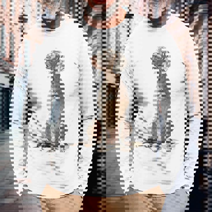 ワイマラナー 犬 グラフィック ペット イラスト ワイマラナー 長袖Tシャツ 高齢者への贈り物