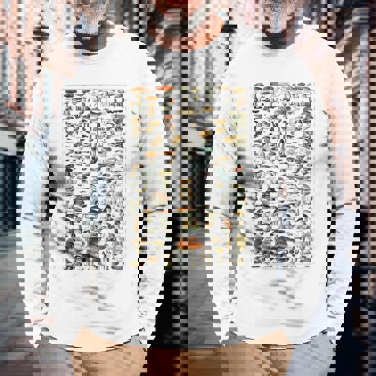 ヴィンテージ キノコ チャート イラスト キノコ モレルハンター 長袖Tシャツ 高齢者への贈り物