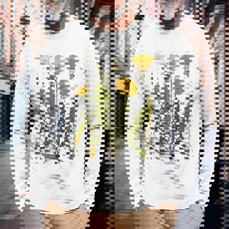 ヴィンテージ タンポポ チャート タンポポポ ボタニカル 長袖Tシャツ 高齢者への贈り物