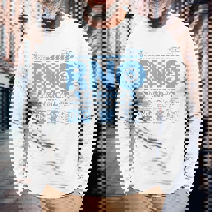 ヴィンテージ リノ Rno 空港コード トラベル デイ レトロ タグ ネバダ 長袖Tシャツ 高齢者への贈り物