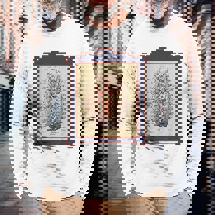ヴィンテージ 人間の脳 解剖図 長袖Tシャツ 高齢者への贈り物