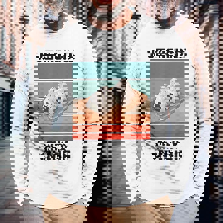 ヴィンテージおにぎりフードラバーウィークエンドはおにぎり好きの為 長袖Tシャツ 高齢者への贈り物