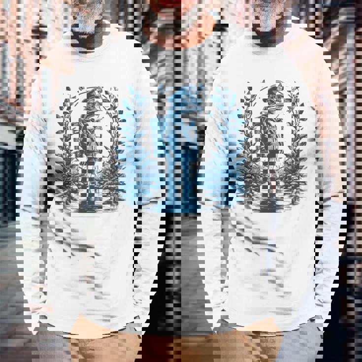 ヴィンテージスタイルの「郵便配達員カエル」 長袖Tシャツ 高齢者への贈り物