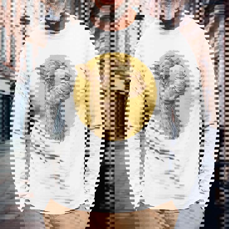 ヴィンテージラクダのイラスト 長袖tシャツ 長袖Tシャツ 高齢者への贈り物