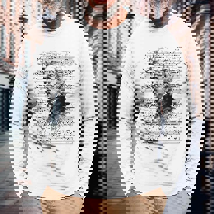 ヴォルフガング・アマデウス・モーツァルト 作曲家 ピアニスト モーツァルト 楽譜 長袖Tシャツ 高齢者への贈り物