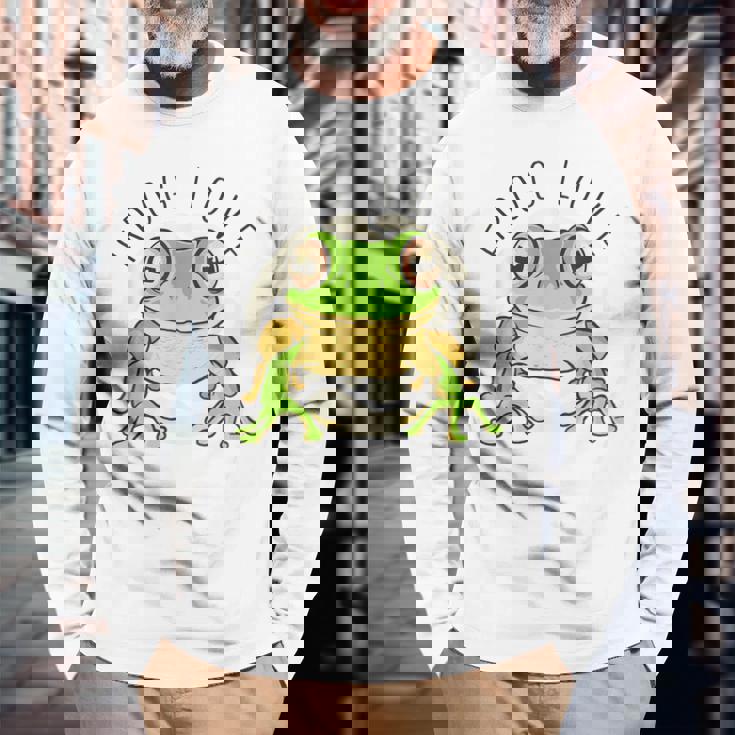 両生類の友達 恋人デザイン グリーンフロッグ 長袖Tシャツ 高齢者への贈り物