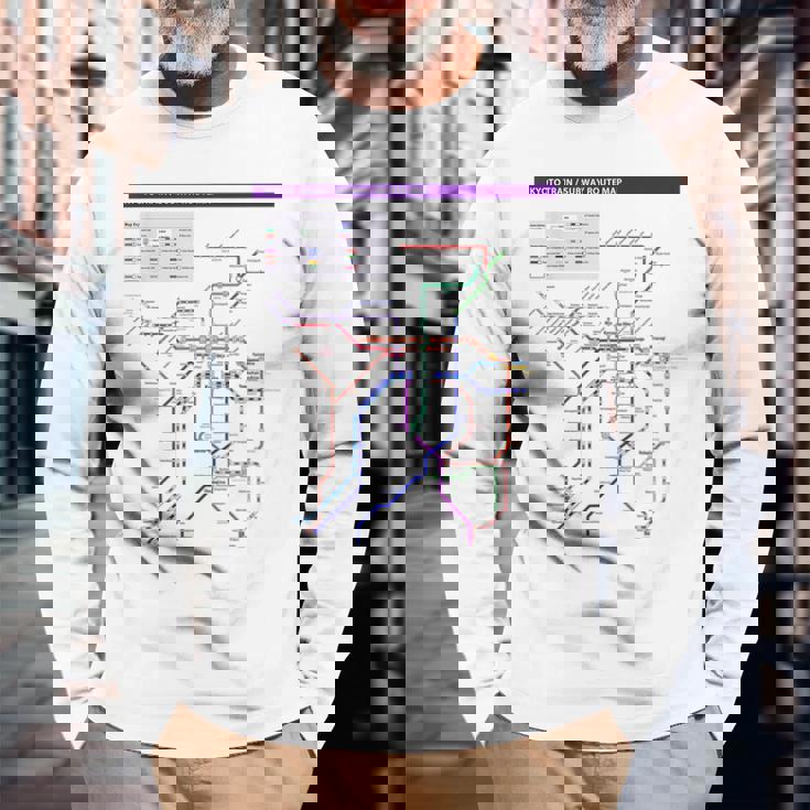 京都日本地下鉄鉄道おみやげ路線図 長袖Tシャツ 高齢者への贈り物