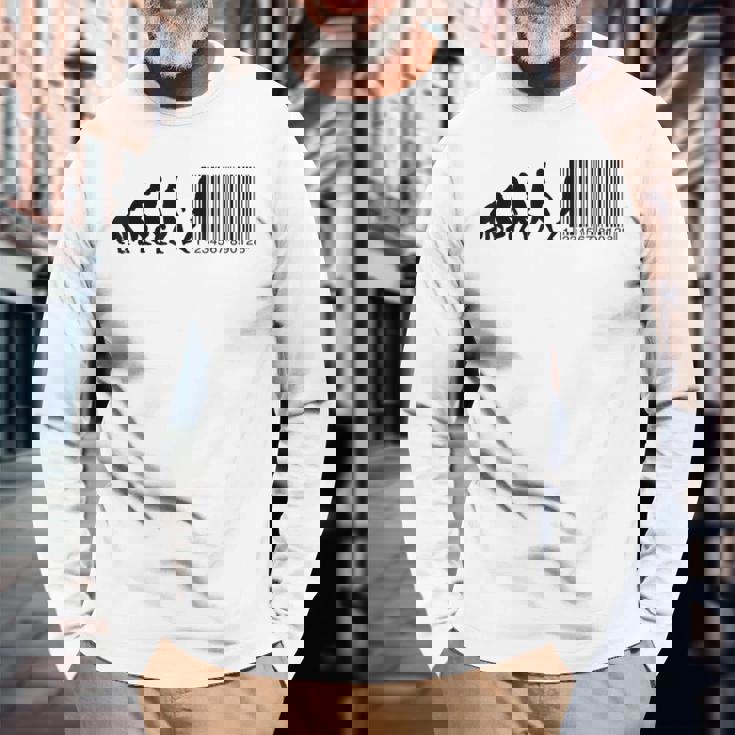 人類の進化がバーコードになる 長袖Tシャツ 高齢者への贈り物