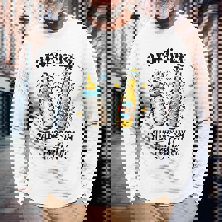 初めての父の日一緒に面白いお父さんと赤ちゃん 長袖Tシャツ 高齢者への贈り物