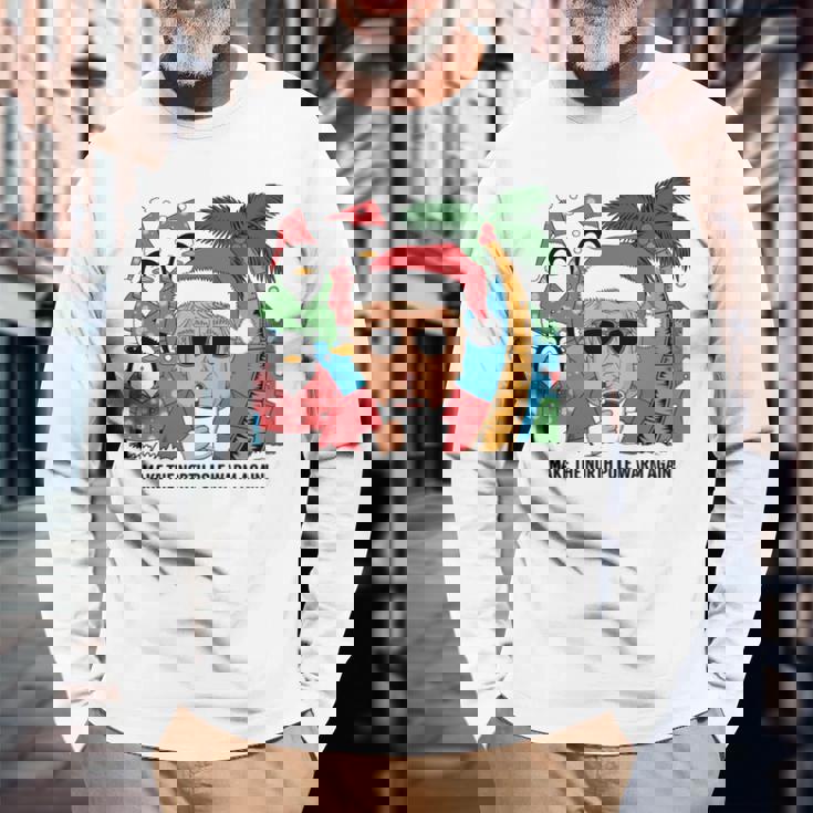 北極を再び暖かく 面白い トランプ ホットココアトロピック 長袖tシャツ 長袖Tシャツ 高齢者への贈り物