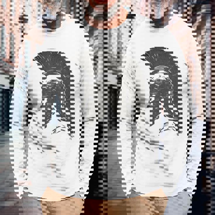 古代戦士ギリシャローマスパルタ兵士ヘルメットグラフィック 長袖Tシャツ 高齢者への贈り物