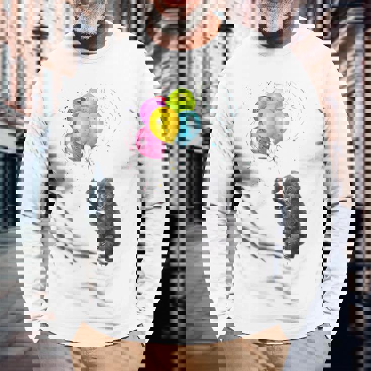 可愛い赤ちゃんのゴリラシルバーバックグラフィックバルーンアートワーク。 長袖Tシャツ 高齢者への贈り物