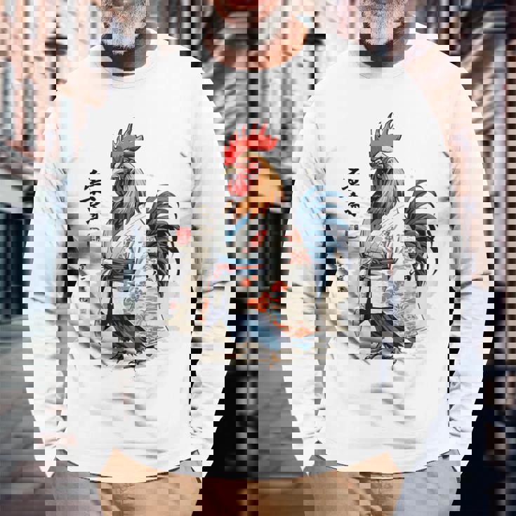 和風チキン 和風美鶏 ストリートウェア 長袖Tシャツ 高齢者への贈り物