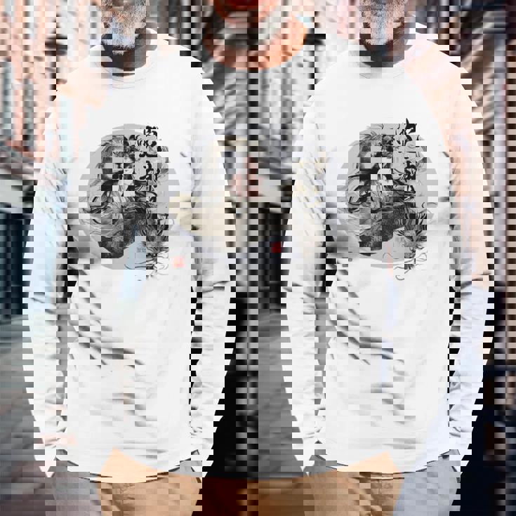 大蛇 美女 巳年 蛇神 イラスト バックプリント 長袖Tシャツ 高齢者への贈り物