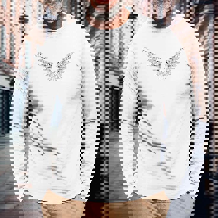 天使の羽 自由な守護天使 長袖Tシャツ 高齢者への贈り物