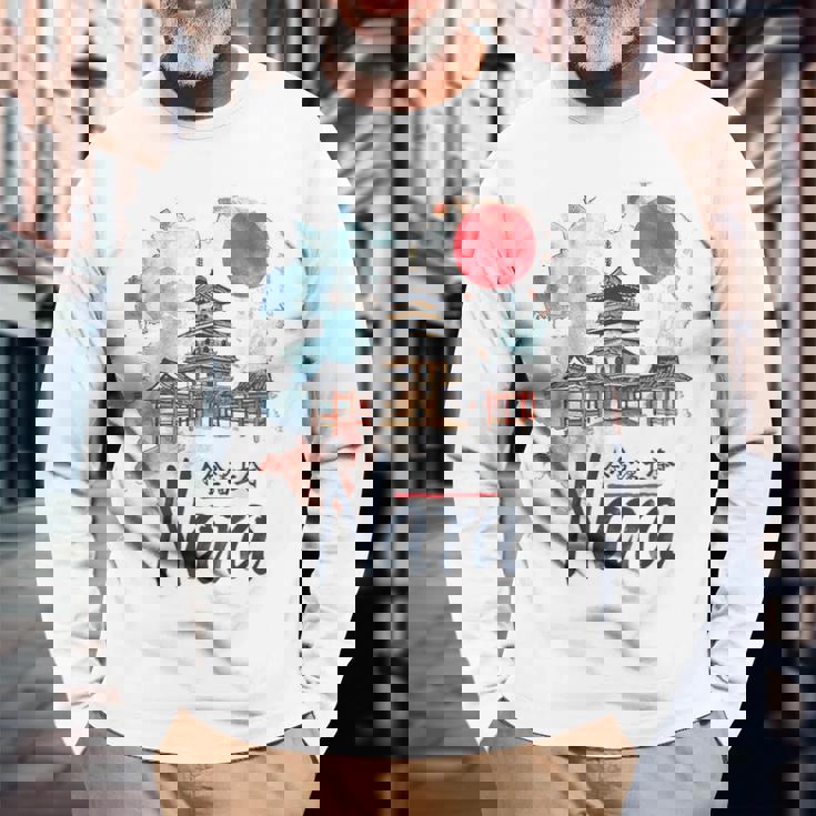 奈良 日本 市街地 旅行 お土産 和 水彩 行楽 長袖Tシャツ 高齢者への贈り物