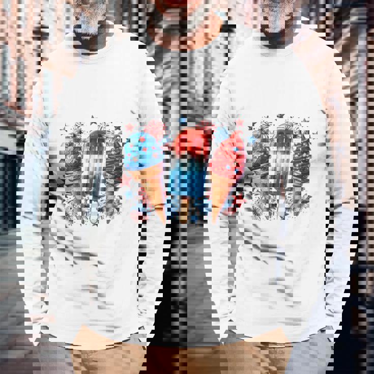 少年 赤 白 青 アメリカ国旗 7月4日 アイスキャンディー 愛国的 長袖tシャツ 長袖Tシャツ 高齢者への贈り物