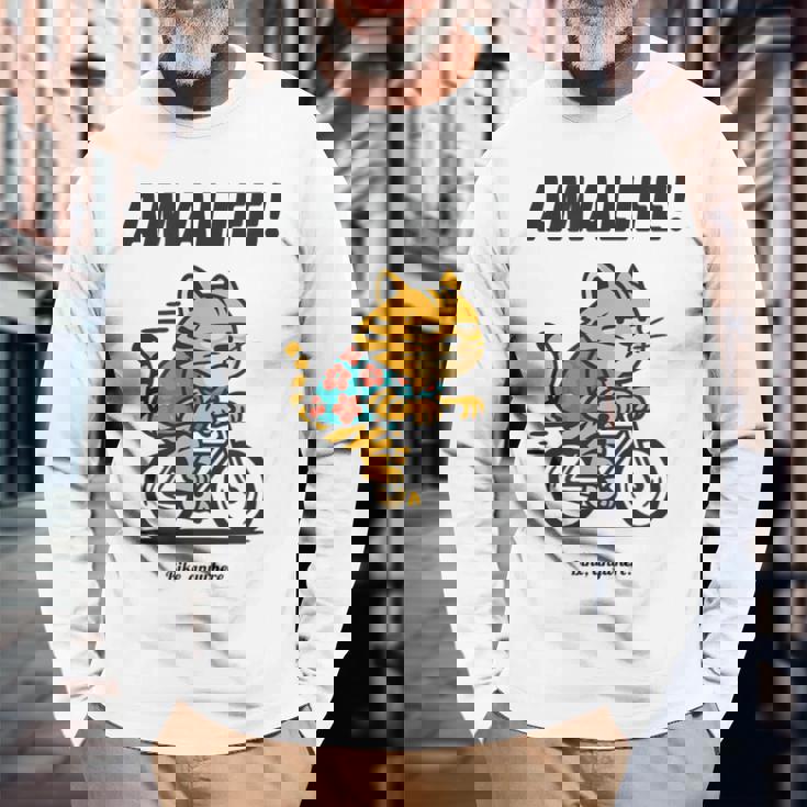 尼崎を走るチャリ猫 長袖Tシャツ 高齢者への贈り物