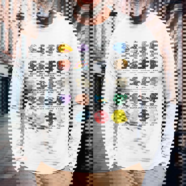 岩石・鉱物の種類 宝石学・地質学 教育 長袖Tシャツ 高齢者への贈り物