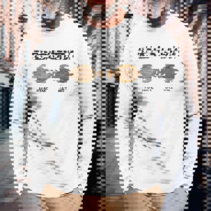 左ヒラメに右カレイ Hirame Karei 魚好き 願掛け 釣り好き 海釣り 趣味 おもしろ ネタ 趣味釣り 船 釣り 長袖Tシャツ 高齢者への贈り物