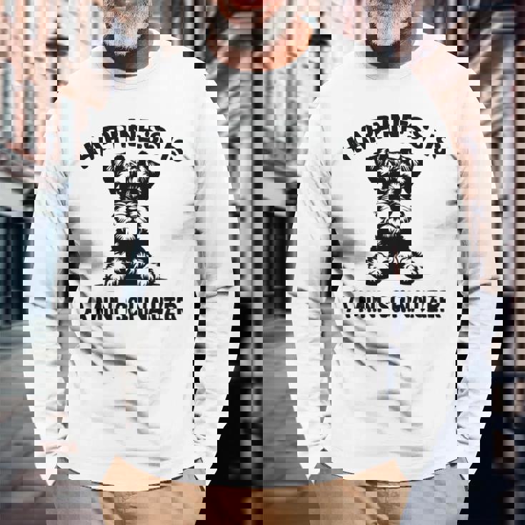 幸せはミニシュナウザー 長袖tシャツ 長袖Tシャツ 高齢者への贈り物