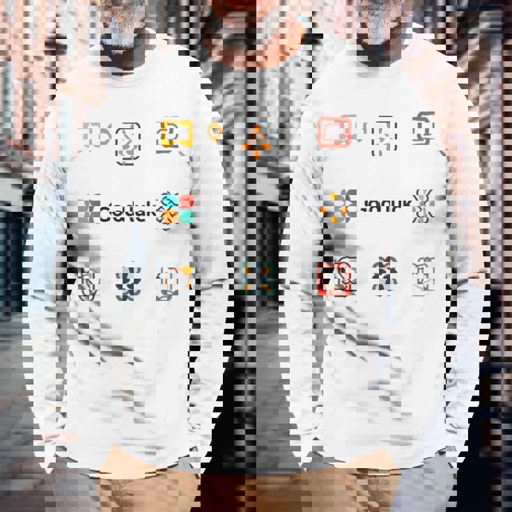 幸運を Good Luck！ロゴ アイコン 3 長袖Tシャツ 高齢者への贈り物