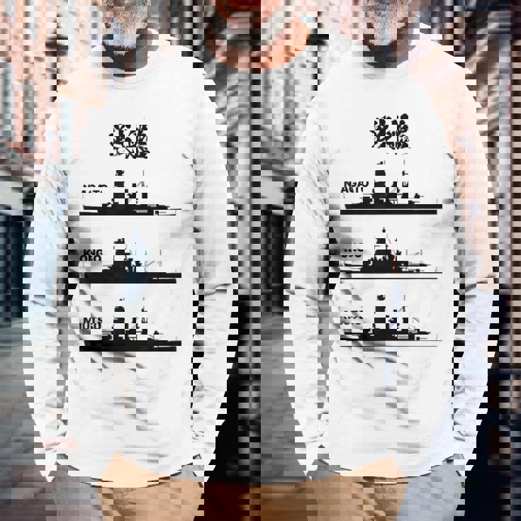 戦艦【長門 金剛 陸奥】軍艦 シルエット 日本 大日本帝国 海軍 帝国海軍 船 面白い ネタ 文字入り ウケ狙い 長袖Tシャツ 高齢者への贈り物