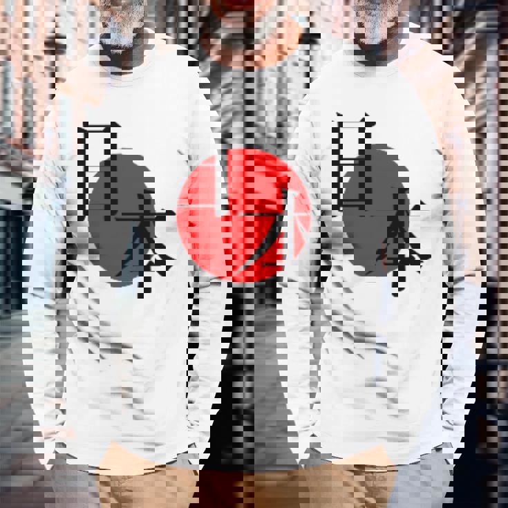 日の丸日本 国旗 ワンポイント 長袖Tシャツ 高齢者への贈り物